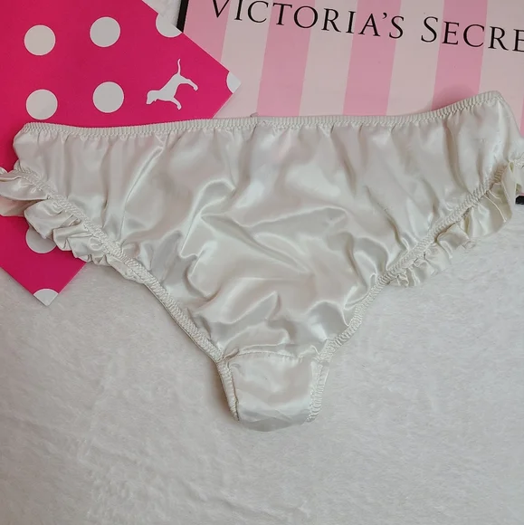 Rare VTG VS Sexy Little Things Silky Satin Ruffle Cheeky Panty Size Sm White